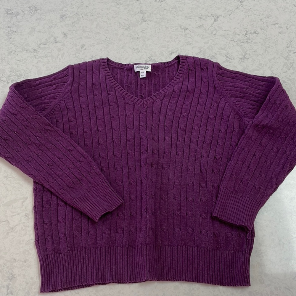 Purple St. John’s Bay PXL cotton blend cable knit V-neck sweater